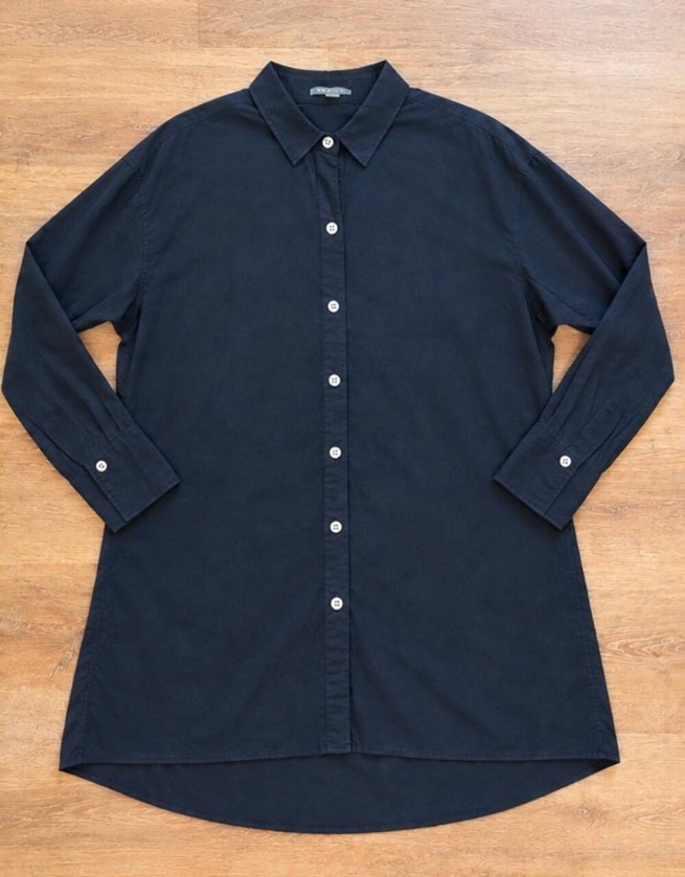 Go Silk Women's L Large black 100% cotton Long Sleeve dress/ Tunic Blouse Shirt